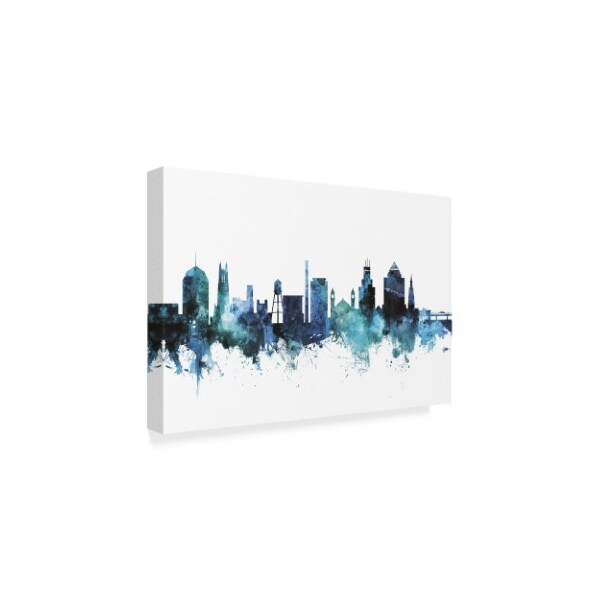 Michael Tompsett 'Durham North Carolina Blue Teal Skyline' Canvas Art,22x32